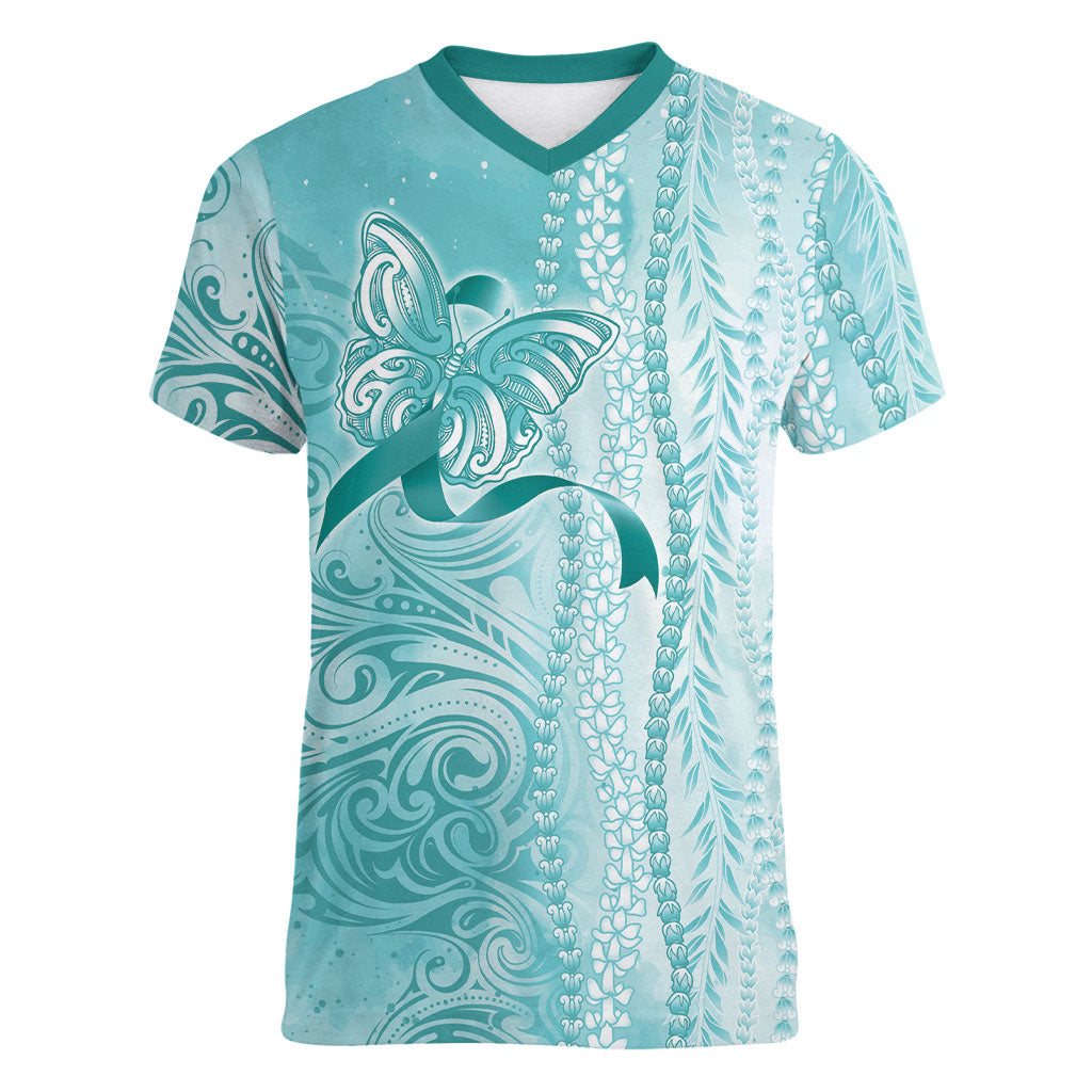 Hawaii PTSD Support Healing From Trauma Women V-Neck T-Shirt Maile Pikake Lokelani Crown Flower Lei Inspired