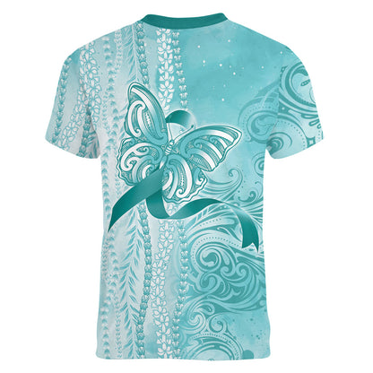Hawaii PTSD Support Healing From Trauma Women V-Neck T-Shirt Maile Pikake Lokelani Crown Flower Lei Inspired