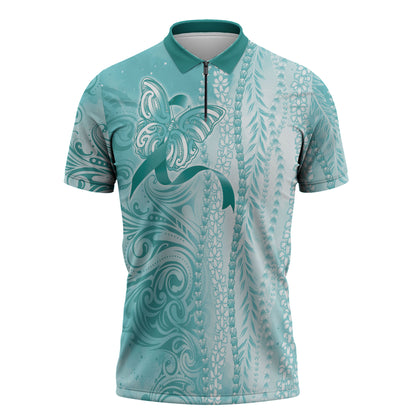 Hawaii PTSD Support Healing From Trauma Zipper Polo Shirt Maile Pikake Lokelani Crown Flower Lei Inspired