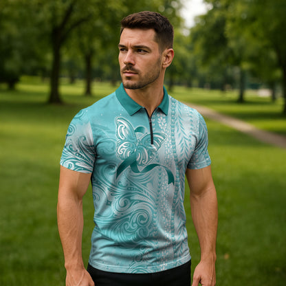 Hawaii PTSD Support Healing From Trauma Zipper Polo Shirt Maile Pikake Lokelani Crown Flower Lei Inspired