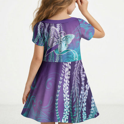 You Matter Suicide Prevention Support Kid Short Sleeve Dress Maile Pikake Lokelani Crown Flower Lei Inspired