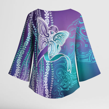 You Matter Suicide Prevention Support Kimono Sleeve Blouse Maile Pikake Lokelani Crown Flower Lei Inspired