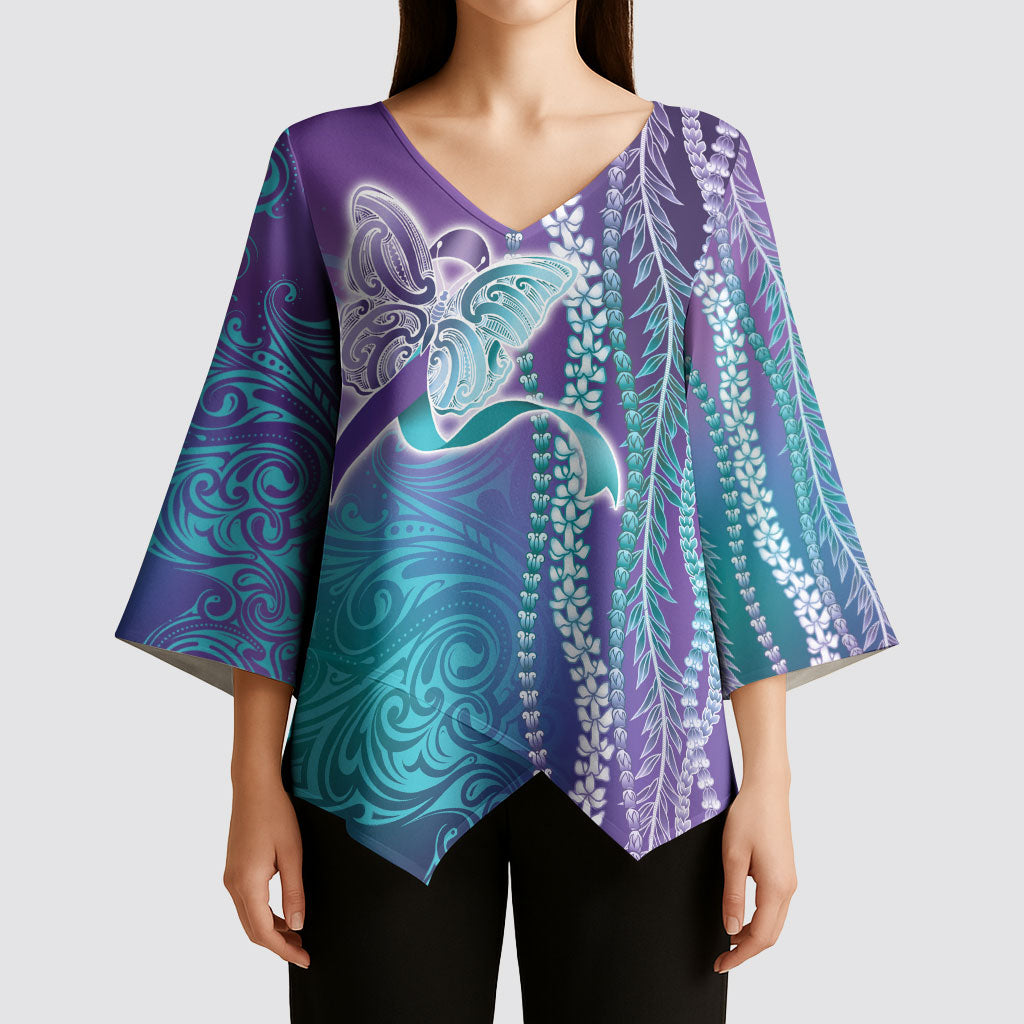 You Matter Suicide Prevention Support Kimono Sleeve Blouse Maile Pikake Lokelani Crown Flower Lei Inspired