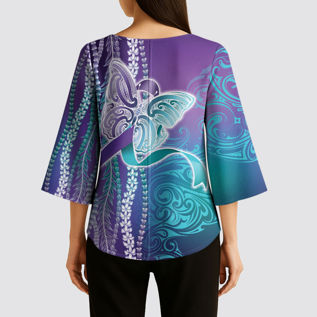 You Matter Suicide Prevention Support Kimono Sleeve Blouse Maile Pikake Lokelani Crown Flower Lei Inspired