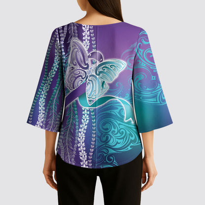 You Matter Suicide Prevention Support Kimono Sleeve Blouse Maile Pikake Lokelani Crown Flower Lei Inspired