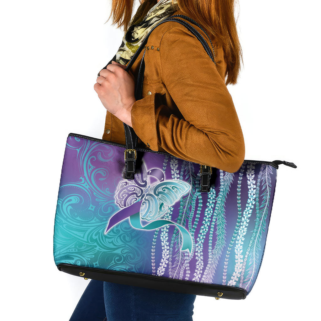 You Matter Suicide Prevention Support Leather Tote Bag Maile Pikake Lokelani Crown Flower Lei Inspired