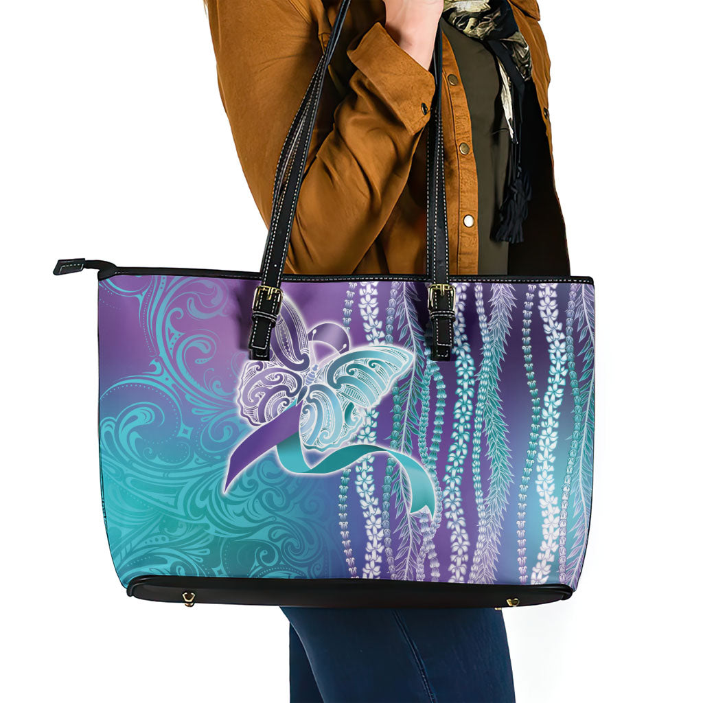 You Matter Suicide Prevention Support Leather Tote Bag Maile Pikake Lokelani Crown Flower Lei Inspired
