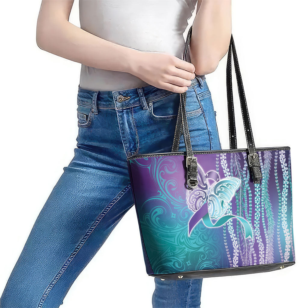 You Matter Suicide Prevention Support Leather Tote Bag Maile Pikake Lokelani Crown Flower Lei Inspired