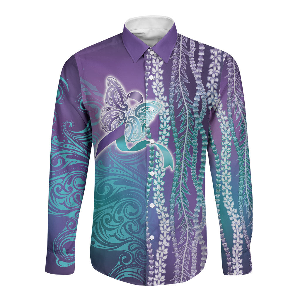 You Matter Suicide Prevention Support Long Sleeve Button Shirt Maile Pikake Lokelani Crown Flower Lei Inspired