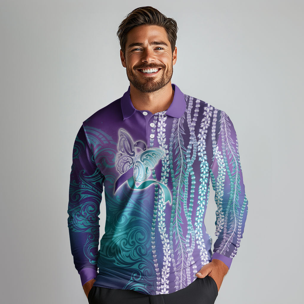 You Matter Suicide Prevention Support Long Sleeve Polo Shirt Maile Pikake Lokelani Crown Flower Lei Inspired