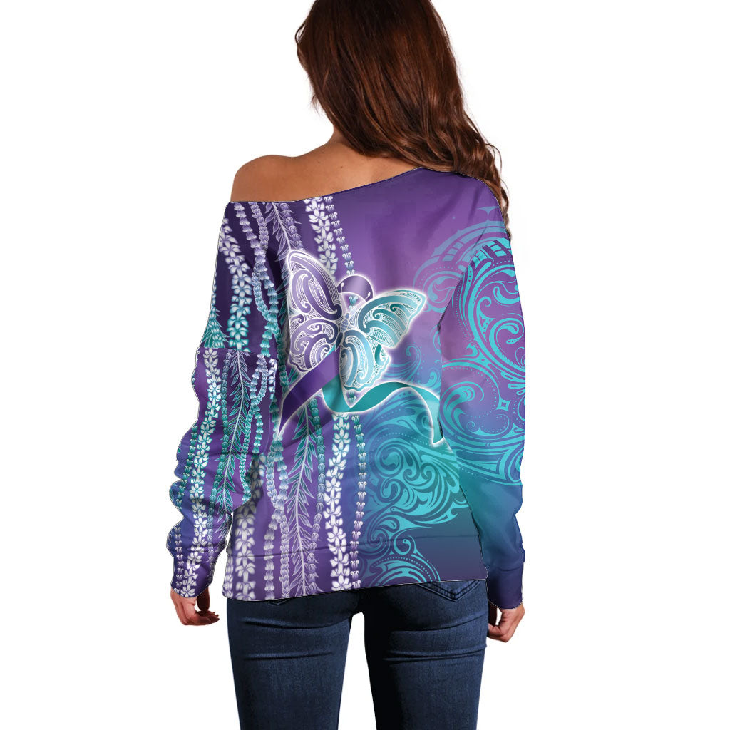 You Matter Suicide Prevention Support Off Shoulder Sweater Maile Pikake Lokelani Crown Flower Lei Inspired