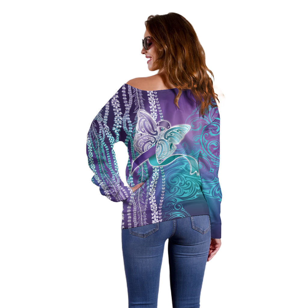 You Matter Suicide Prevention Support Off Shoulder Sweater Maile Pikake Lokelani Crown Flower Lei Inspired