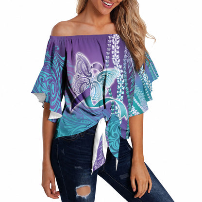 You Matter Suicide Prevention Support Off Shoulder Wrap Waist Top Maile Pikake Lokelani Crown Flower Lei Inspired