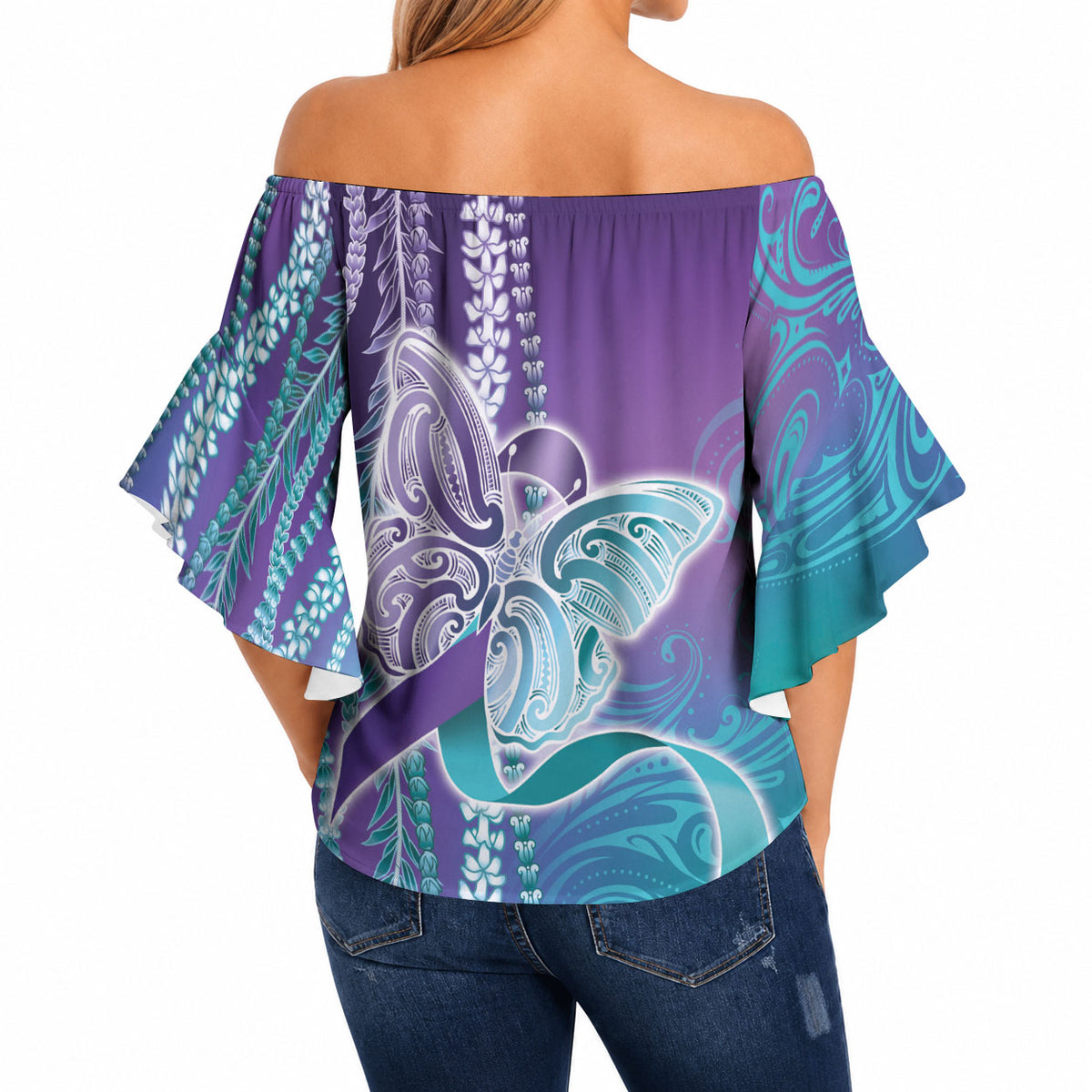 You Matter Suicide Prevention Support Off Shoulder Wrap Waist Top Maile Pikake Lokelani Crown Flower Lei Inspired
