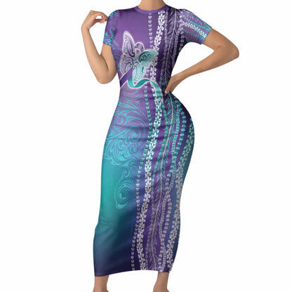You Matter Suicide Prevention Support Short Sleeve Bodycon Dress Maile Pikake Lokelani Crown Flower Lei Inspired