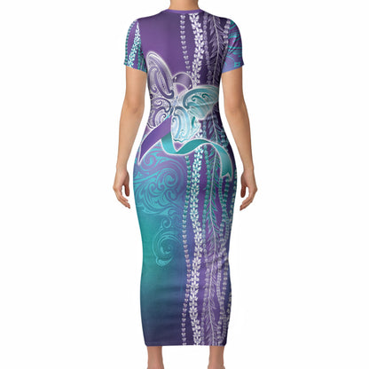 You Matter Suicide Prevention Support Short Sleeve Bodycon Dress Maile Pikake Lokelani Crown Flower Lei Inspired