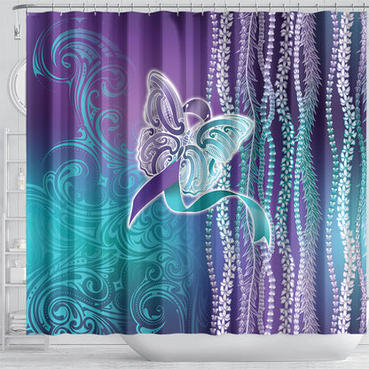 You Matter Suicide Prevention Support Shower Curtain Maile Pikake Lokelani Crown Flower Lei Inspired