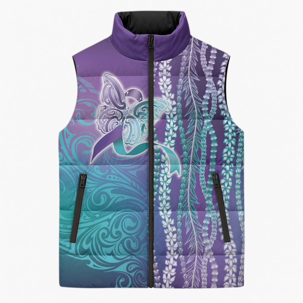 You Matter Suicide Prevention Support Sleeveless Puffer Jacket Maile Pikake Lokelani Crown Flower Lei Inspired