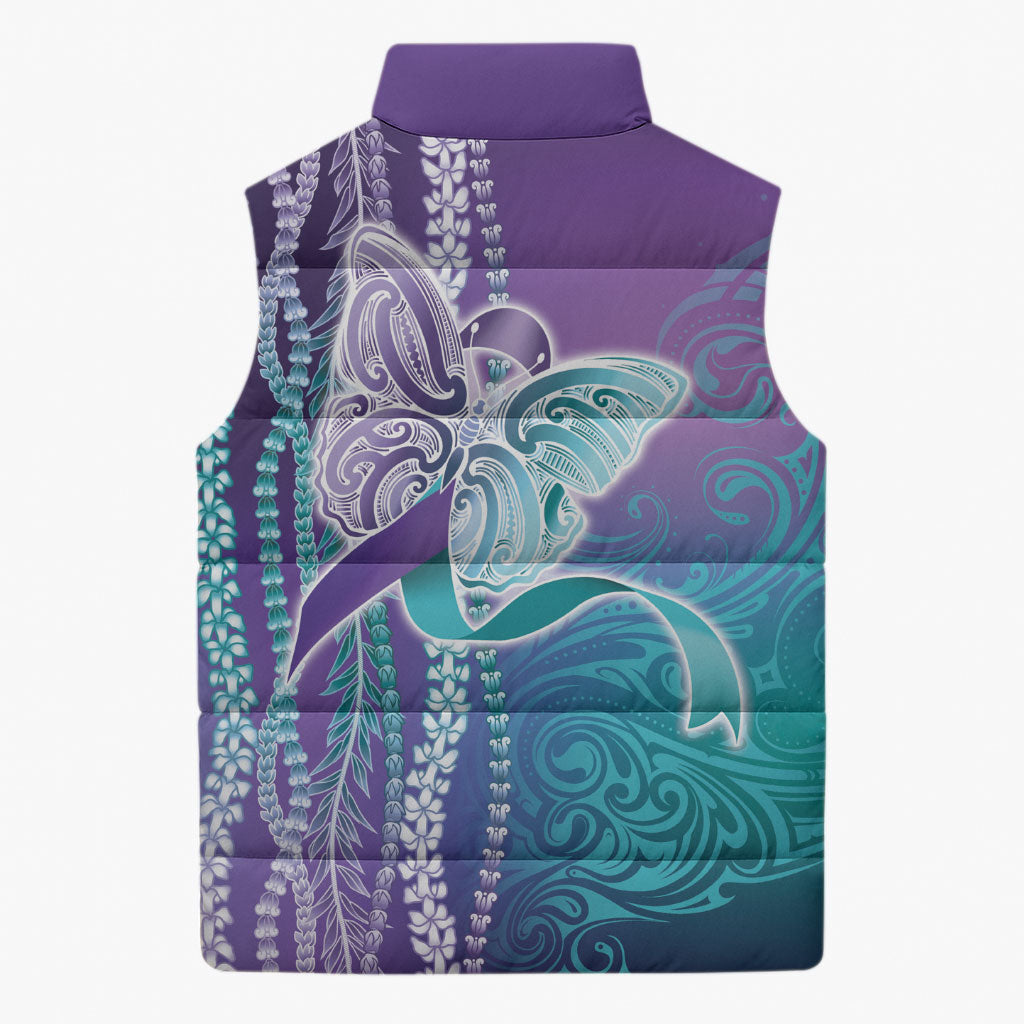 You Matter Suicide Prevention Support Sleeveless Puffer Jacket Maile Pikake Lokelani Crown Flower Lei Inspired