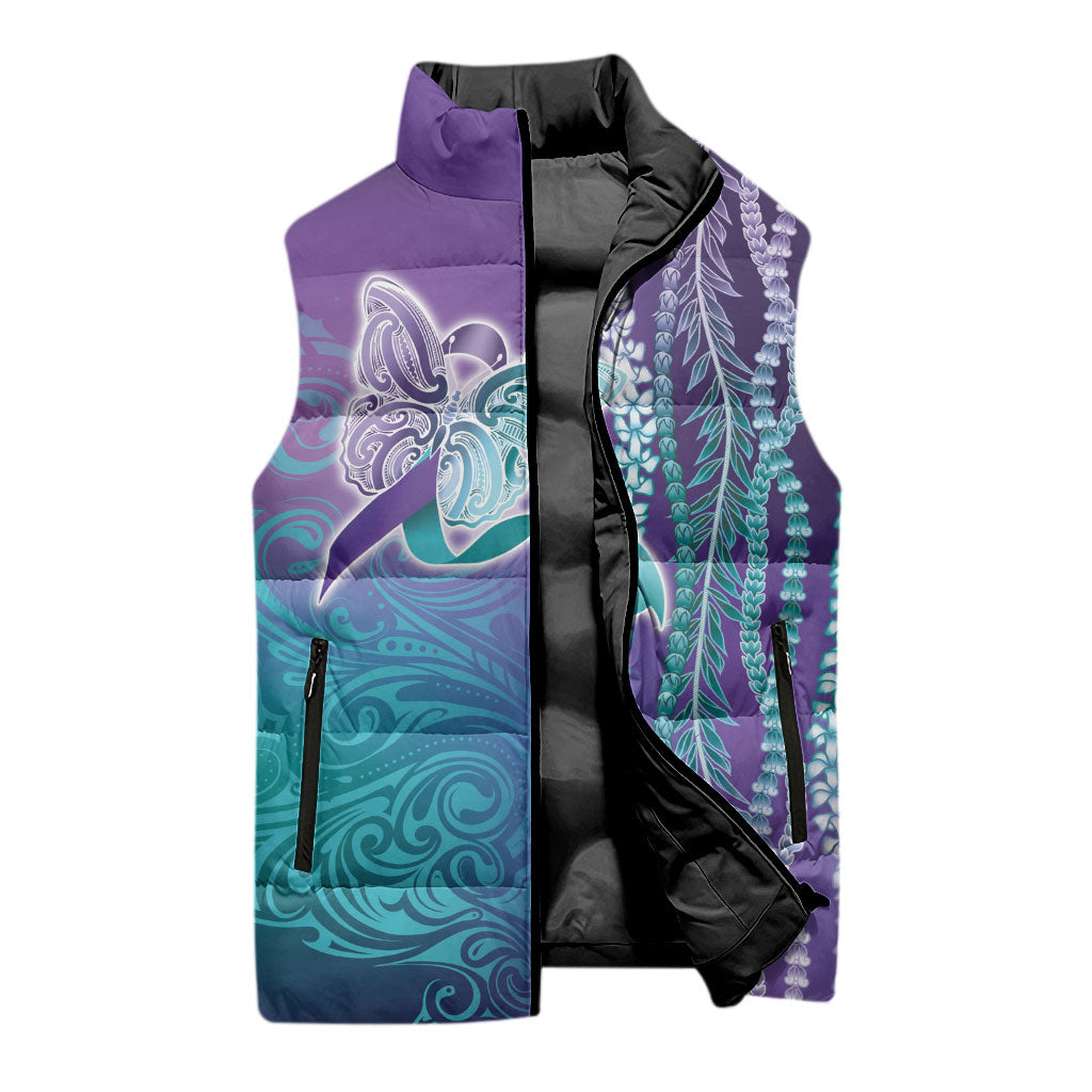 You Matter Suicide Prevention Support Sleeveless Puffer Jacket Maile Pikake Lokelani Crown Flower Lei Inspired