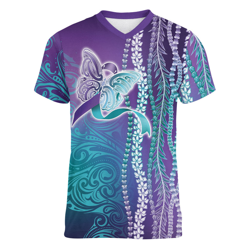 You Matter Suicide Prevention Support Women V-Neck T-Shirt Maile Pikake Lokelani Crown Flower Lei Inspired