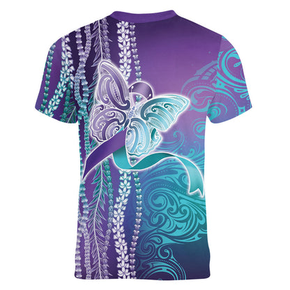 You Matter Suicide Prevention Support Women V-Neck T-Shirt Maile Pikake Lokelani Crown Flower Lei Inspired