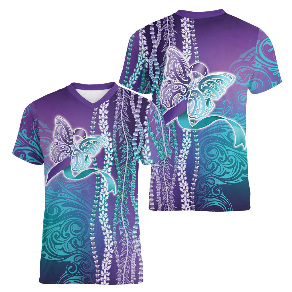 You Matter Suicide Prevention Support Women V-Neck T-Shirt Maile Pikake Lokelani Crown Flower Lei Inspired