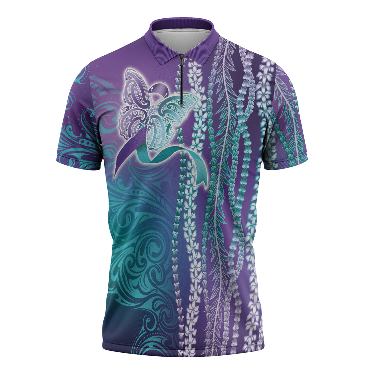 You Matter Suicide Prevention Support Zipper Polo Shirt Maile Pikake Lokelani Crown Flower Lei Inspired