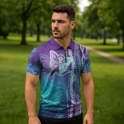 You Matter Suicide Prevention Support Zipper Polo Shirt Maile Pikake Lokelani Crown Flower Lei Inspired