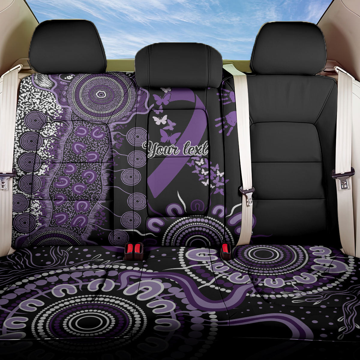 Memories Matter Alzheimers Support Personalised Back Car Seat Cover Aboriginal Ribbon Dot Painting