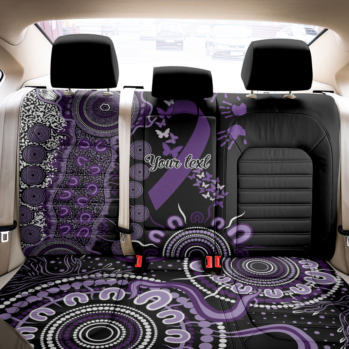 Memories Matter Alzheimers Support Personalised Back Car Seat Cover Aboriginal Ribbon Dot Painting