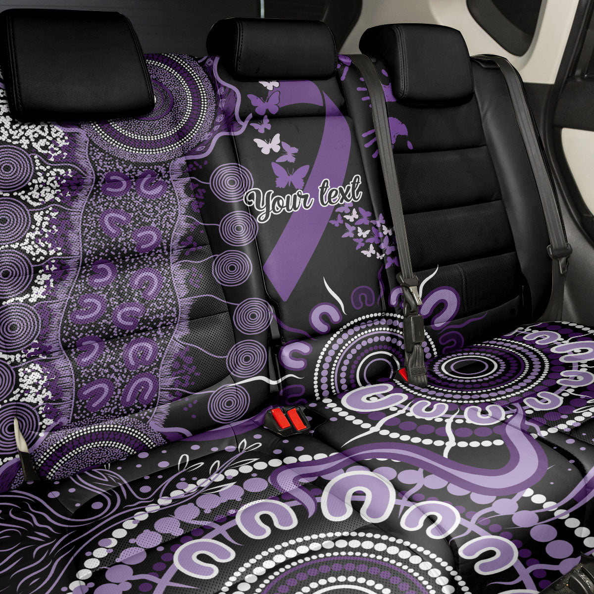 Memories Matter Alzheimers Support Personalised Back Car Seat Cover Aboriginal Ribbon Dot Painting