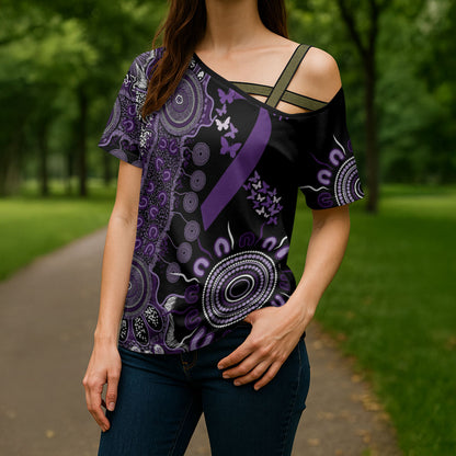 Memories Matter Alzheimers Support Personalised Cross Shoulder Shirt Aboriginal Ribbon Dot Painting