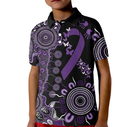 Memories Matter Alzheimers Support Personalised Kid Polo Shirt Aboriginal Ribbon Dot Painting