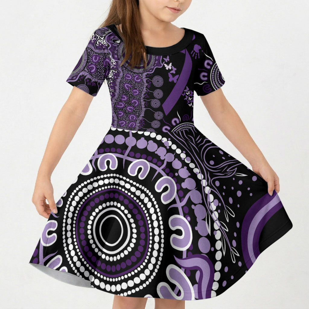 Memories Matter Alzheimers Support Personalised Kid Short Sleeve Dress Aboriginal Ribbon Dot Painting
