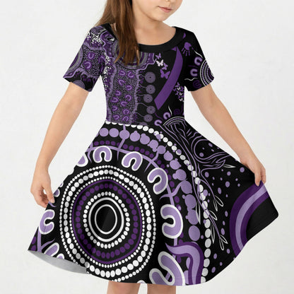 Memories Matter Alzheimers Support Personalised Kid Short Sleeve Dress Aboriginal Ribbon Dot Painting
