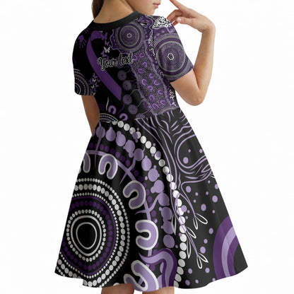 Memories Matter Alzheimers Support Personalised Kid Short Sleeve Dress Aboriginal Ribbon Dot Painting