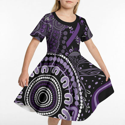 Memories Matter Alzheimers Support Personalised Kid Short Sleeve Dress Aboriginal Ribbon Dot Painting