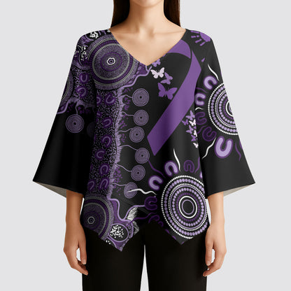 Memories Matter Alzheimers Support Personalised Kimono Sleeve Blouse Aboriginal Ribbon Dot Painting