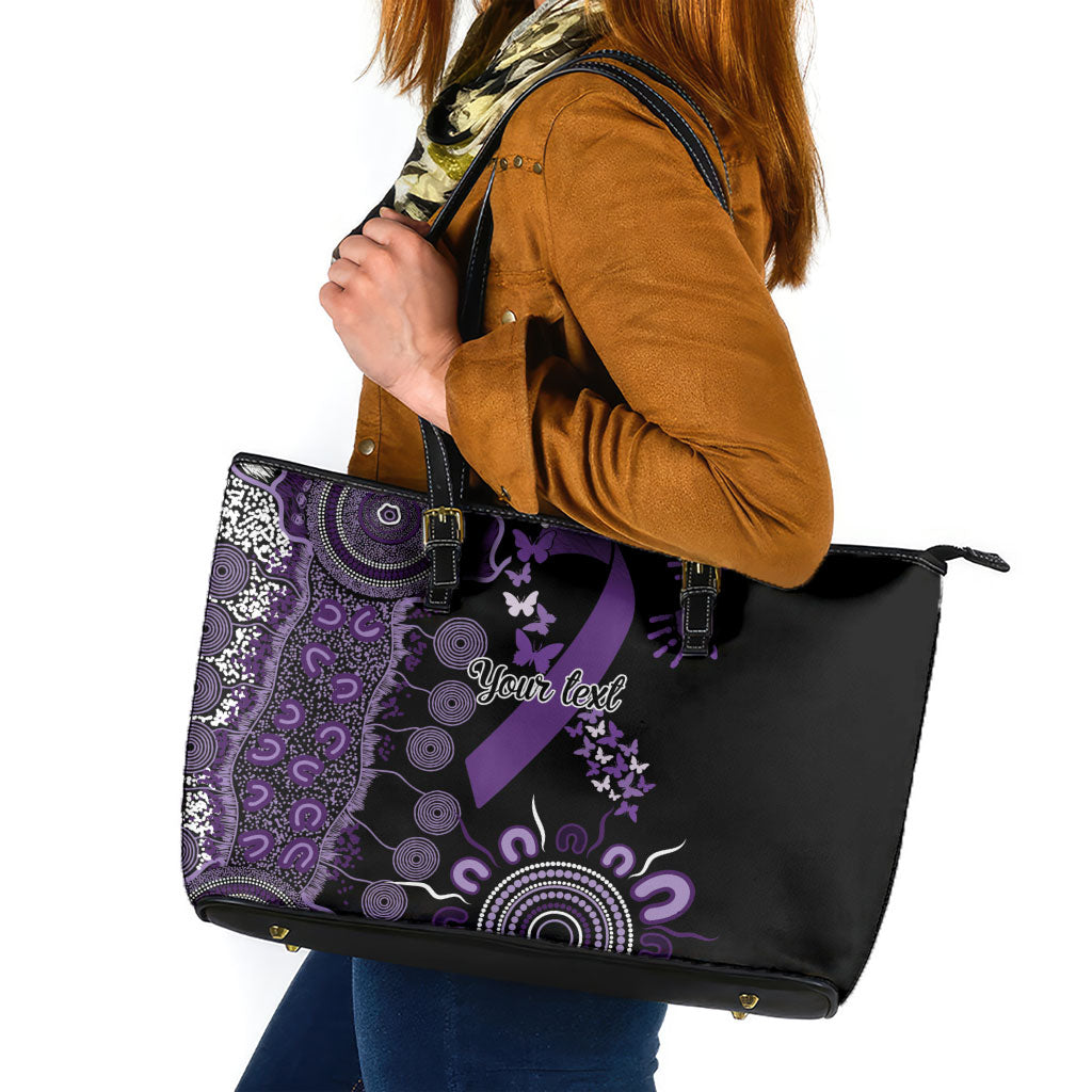 Memories Matter Alzheimers Support Personalised Leather Tote Bag Aboriginal Ribbon Dot Painting