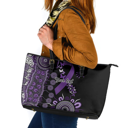 Memories Matter Alzheimers Support Personalised Leather Tote Bag Aboriginal Ribbon Dot Painting