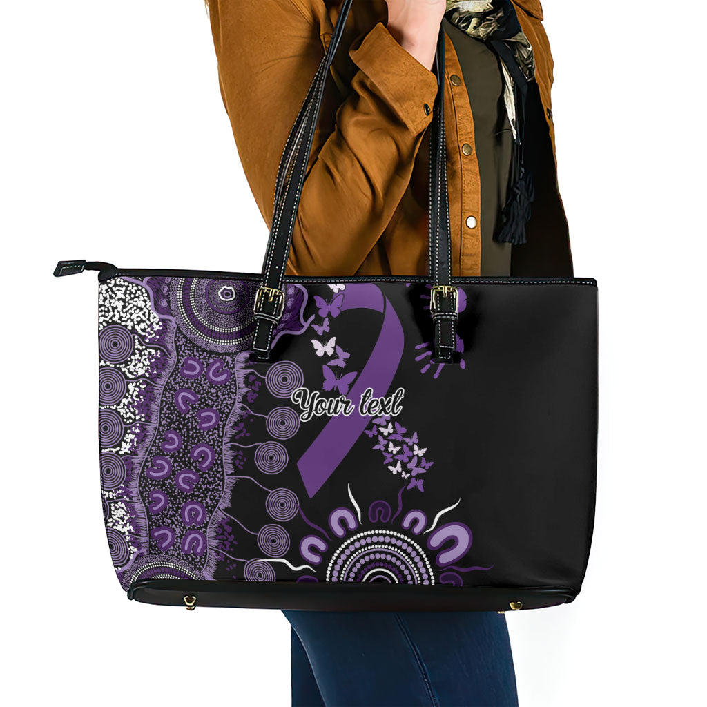 Memories Matter Alzheimers Support Personalised Leather Tote Bag Aboriginal Ribbon Dot Painting