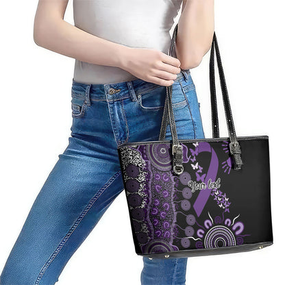 Memories Matter Alzheimers Support Personalised Leather Tote Bag Aboriginal Ribbon Dot Painting