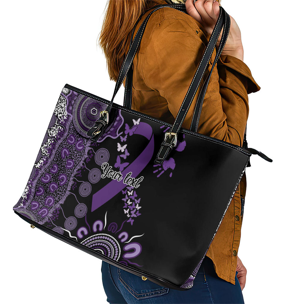 Memories Matter Alzheimers Support Personalised Leather Tote Bag Aboriginal Ribbon Dot Painting