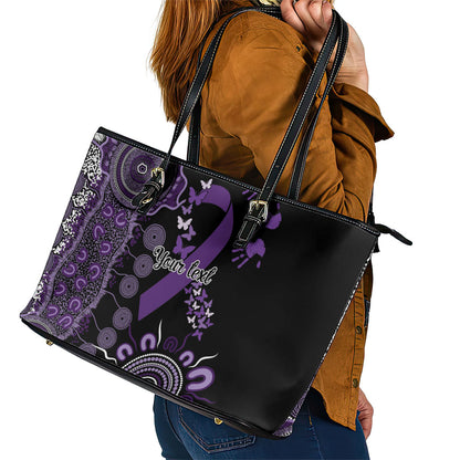 Memories Matter Alzheimers Support Personalised Leather Tote Bag Aboriginal Ribbon Dot Painting
