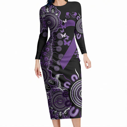 Memories Matter Alzheimers Support Personalised Long Sleeve Bodycon Dress Aboriginal Ribbon Dot Painting