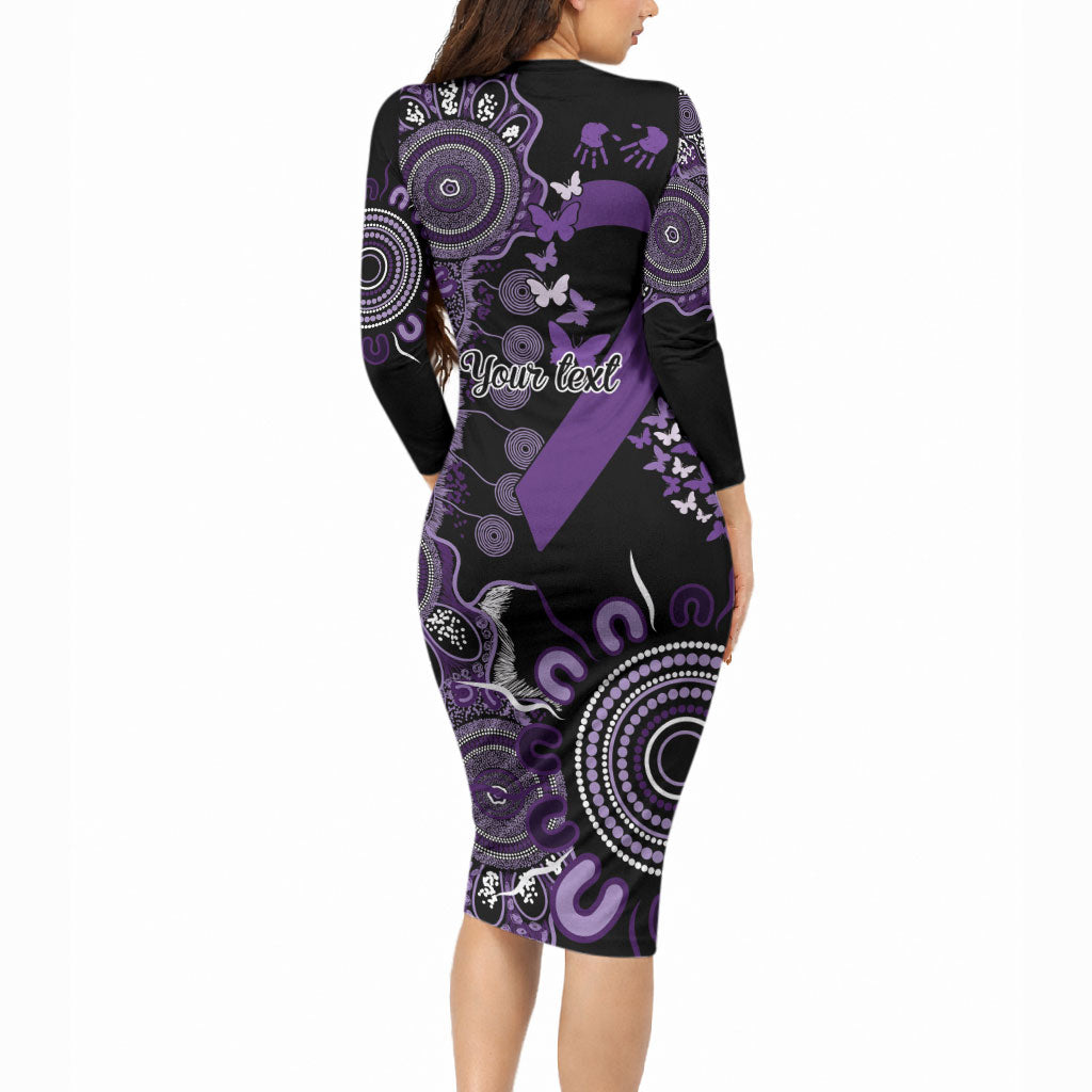 Memories Matter Alzheimers Support Personalised Long Sleeve Bodycon Dress Aboriginal Ribbon Dot Painting