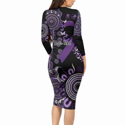 Memories Matter Alzheimers Support Personalised Long Sleeve Bodycon Dress Aboriginal Ribbon Dot Painting