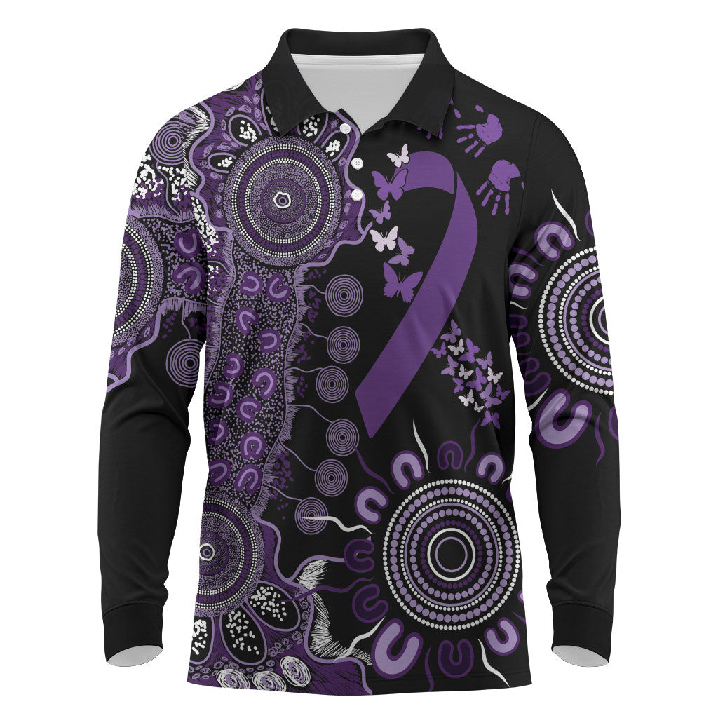 Memories Matter Alzheimers Support Personalised Long Sleeve Polo Shirt Aboriginal Ribbon Dot Painting