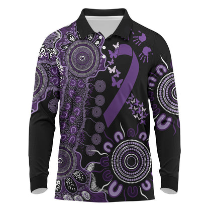 Memories Matter Alzheimers Support Personalised Long Sleeve Polo Shirt Aboriginal Ribbon Dot Painting